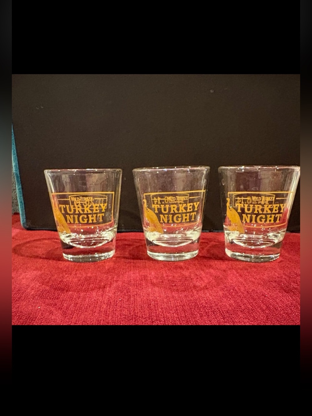 Never Use Set of 3 Vintage Wild Turkey Shot Glasses - Turkey Night 11.26.14